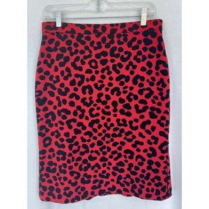 Ann Taylor Skirt Womens 6 Red Black Cheetah Leopard Print Back Flounce Lined